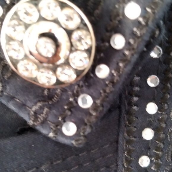 Simon Chang Denim Cotton Jacket with Bling Black with Rhinestone trimbuttons - Picture 2 of 6